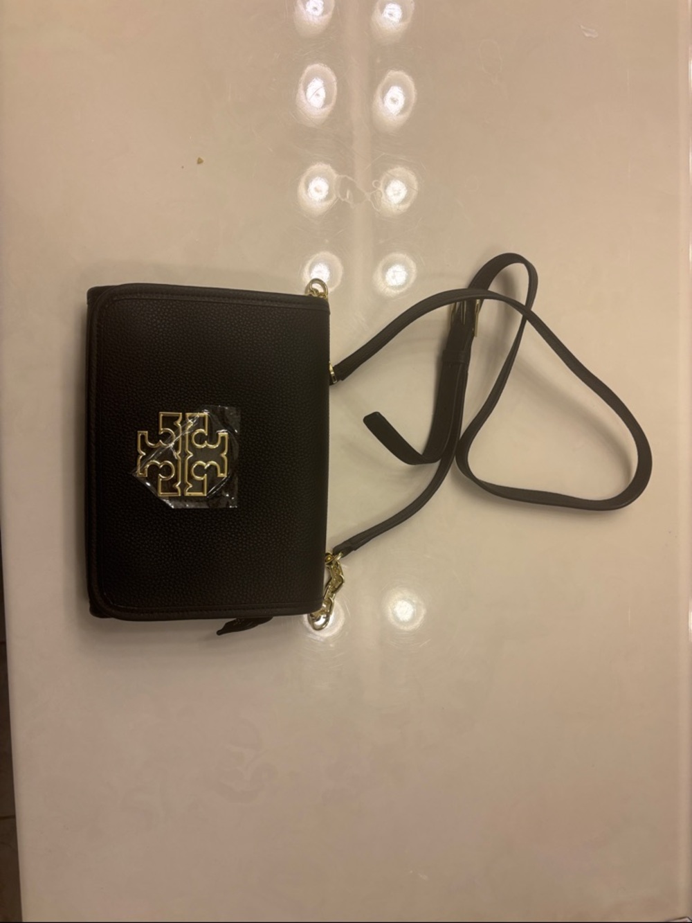 NWT Tory Burch Black Pebbled Leather Crossbody with Gold Logo Accent